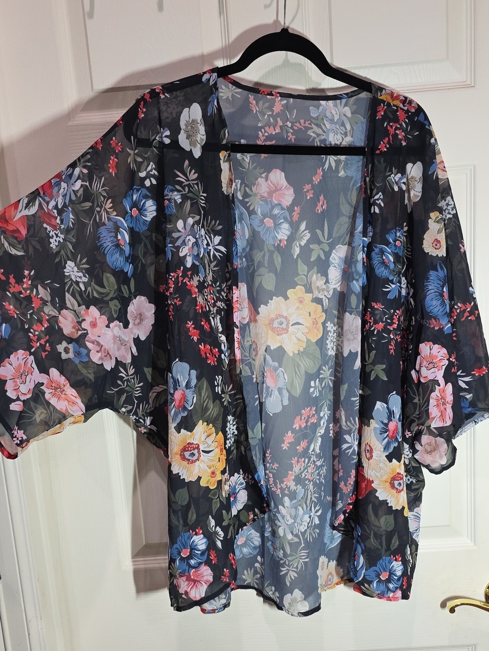 Source Unknown Black Sheer Floral Kimono Cardigan